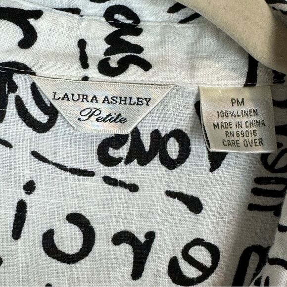 Vintage Laura Ashley Linen French White Black Convertible Sleeve Top PM - Picture 4 of 8
